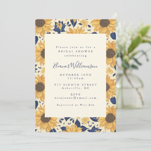Rustic Country Sunflower Blue Yellow Bridal Shower Invitation