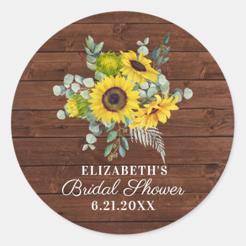 Rustic Country Sunflower Bridal Shower Favor Classic Round Sticker