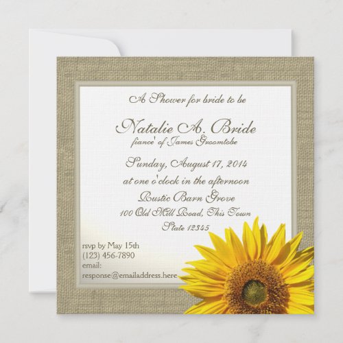 Rustic Country Sunflower Bridal Shower Personalized Invites