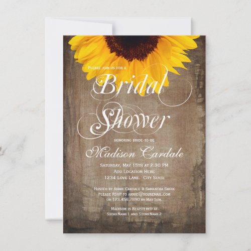 Rustic Country Sunflower Bridal Shower Invitations