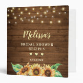 Rustic Country Sunflower Bridal Shower Recipe Book 3 Ring Binder (Front/Inside)