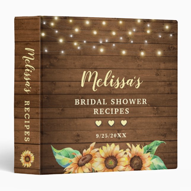 Rustic Country Sunflower Bridal Shower Recipe Book 3 Ring Binder (Front/Spine)