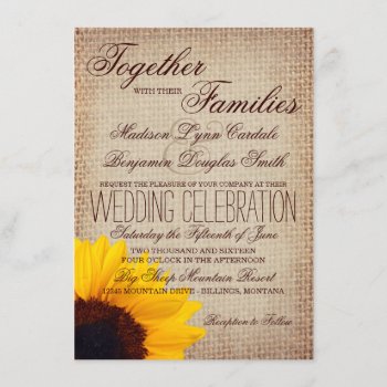 Rustic Country Sunflower Burlap Wedding Invitation by RusticCountryWedding at Zazzle