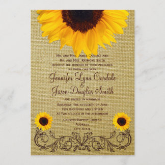 Rustic Country Sunflower Burlap Wedding Invites