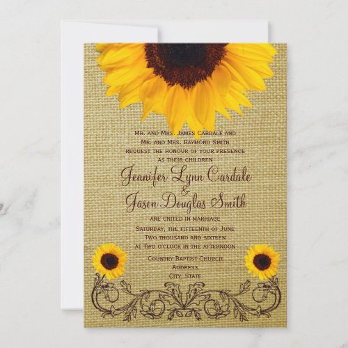 Rustic Country Sunflower Burlap Wedding Invites