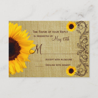 Rustic Country Sunflower Burlap Wedding RSVP Cards