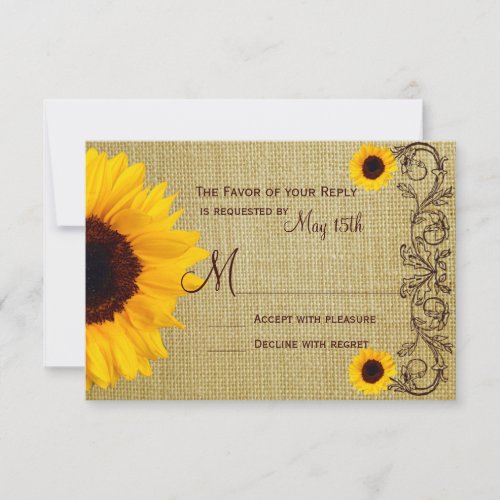 Rustic Country Sunflower Burlap Wedding RSVP Cards
