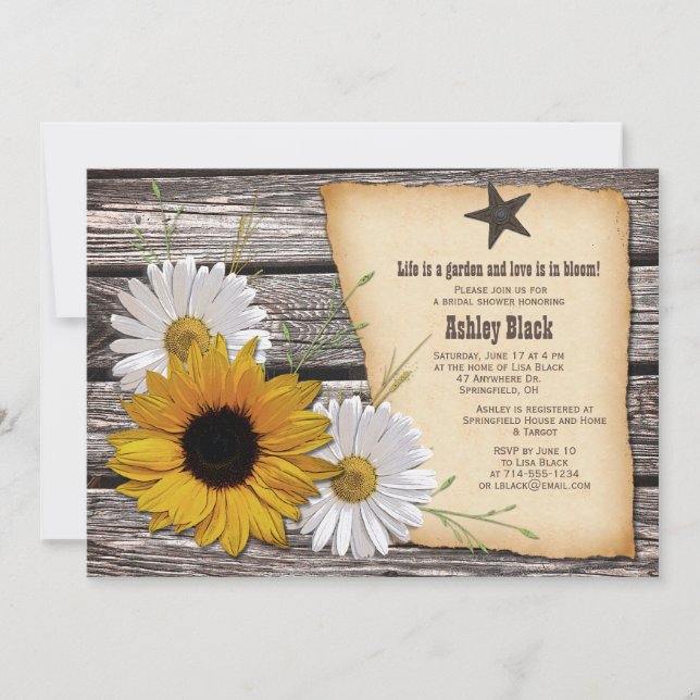 Rustic Country Sunflower Daisy Bridal Shower Invitation (Front)
