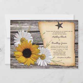 Rustic Country Sunflower Daisy Wedding Invitation