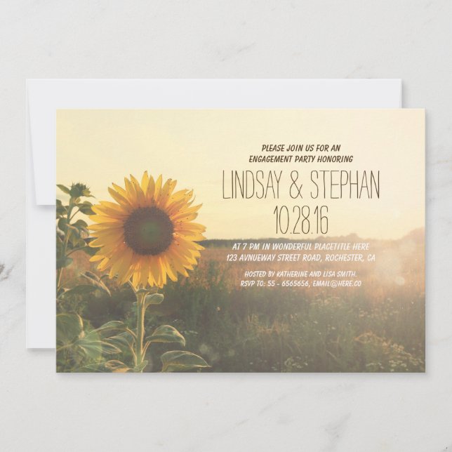rustic country sunflower engagement party invites (Front)