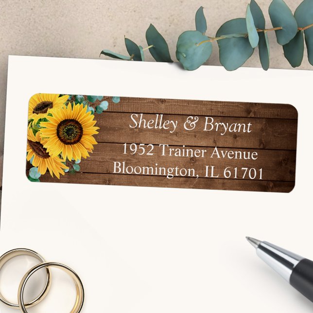 Rustic Country Sunflower Eucalyptus Return Address Label (Charming country vibes with our Rustic Sunflower Eucalyptus Return Address Label.)