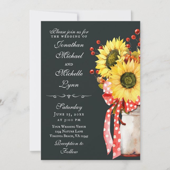 Rustic Country Sunflower Fall All In One Wedding Invitation (Front)