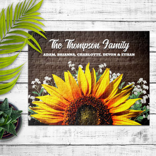 Rustic Country Sunflower Family Name Jigsaw Puzzle