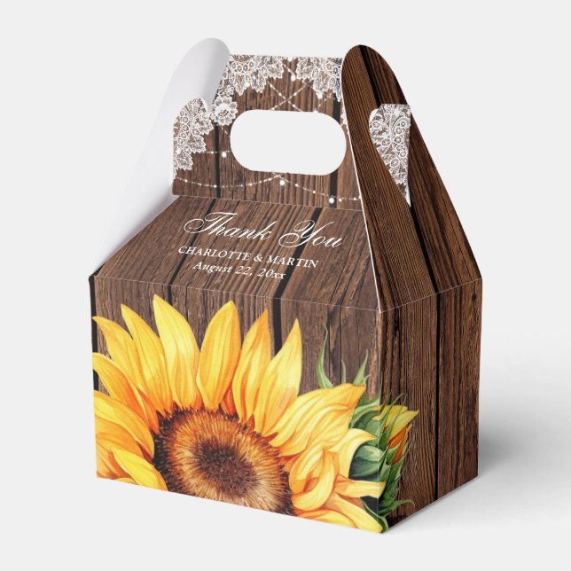 Rustic Country Sunflower Floral Wedding Thank You Favor Boxes (Front Side)