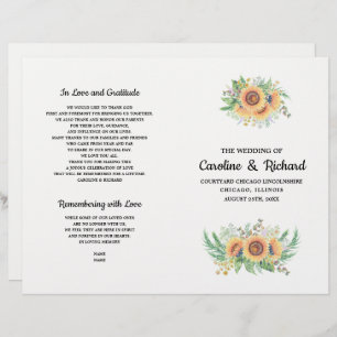 Rustic Country Sunflower Folded Wedding Programs