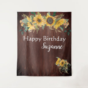 Rustic Country Sunflower Happy Birthday Custom Tapestry