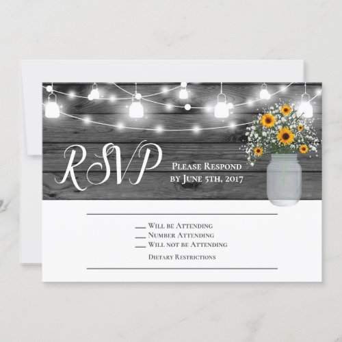 Rustic Country Sunflower Jar Wedding RSVP Card