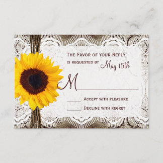 Rustic Country Sunflower Lace Twine Wedding RSVP Card