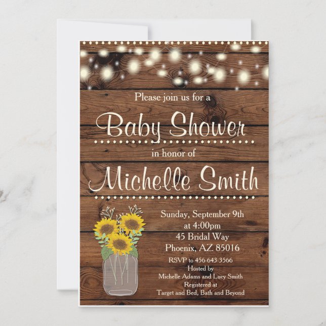 Rustic Country Sunflower Mason Jar Baby Shower Invitation (Front)