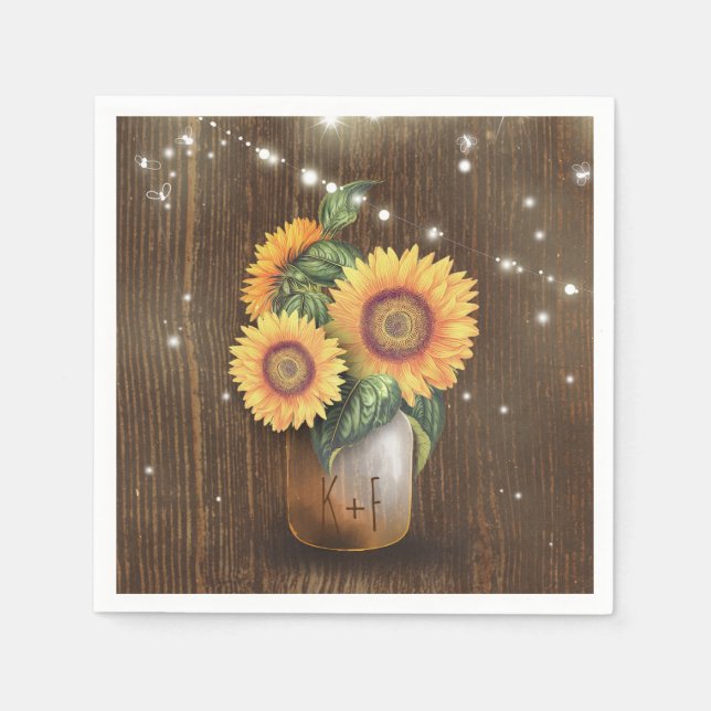 Rustic Country Sunflower Mason Jar Wedding Paper Napkins (Front)