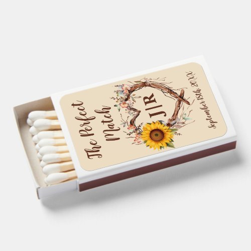 Rustic Country Sunflower Monogramed Heart Branch Matchboxes