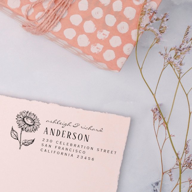 Rustic Country Sunflower Names & Return Address Rubber Stamp (Creator Uploaded)