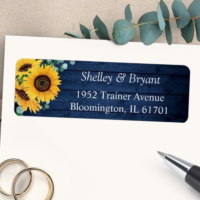 Rustic Country Sunflower Navy Blue Return Address Label (Creator Uploaded)