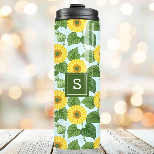 Rustic Country Sunflower Pattern Monogrammed Thermal Tumbler