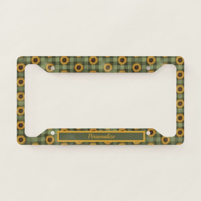 Rustic Country Sunflower Pattern Personalize License Plate Frame (Front)