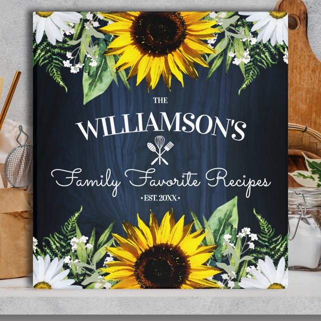 Rustic Country Sunflower Personalized Cookbook  3 Ring Binder (Creator Uploaded)