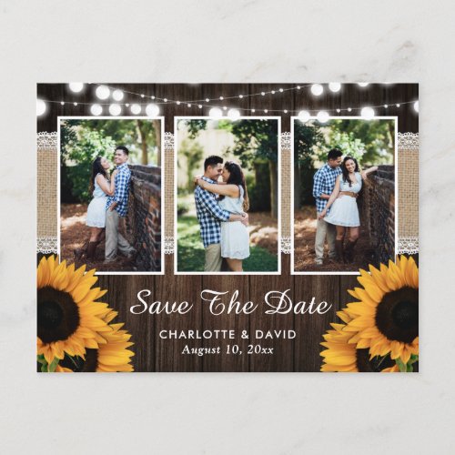 Rustic Country Sunflower Photo Save The Date Announcement Postcard