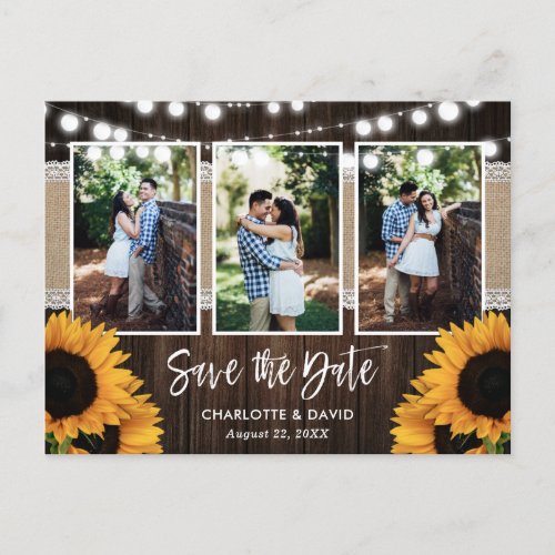 Rustic Country Sunflower Photo Save The Date Announcement Postcard