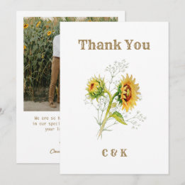 Rustic Country Sunflower Photo Thank You Card