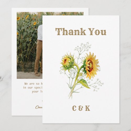 Rustic Country Sunflower Photo Thank You Card