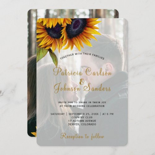 Rustic country sunflower photo wedding invitation