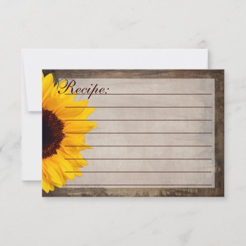 Rustic Country Sunflower Recipe Cards