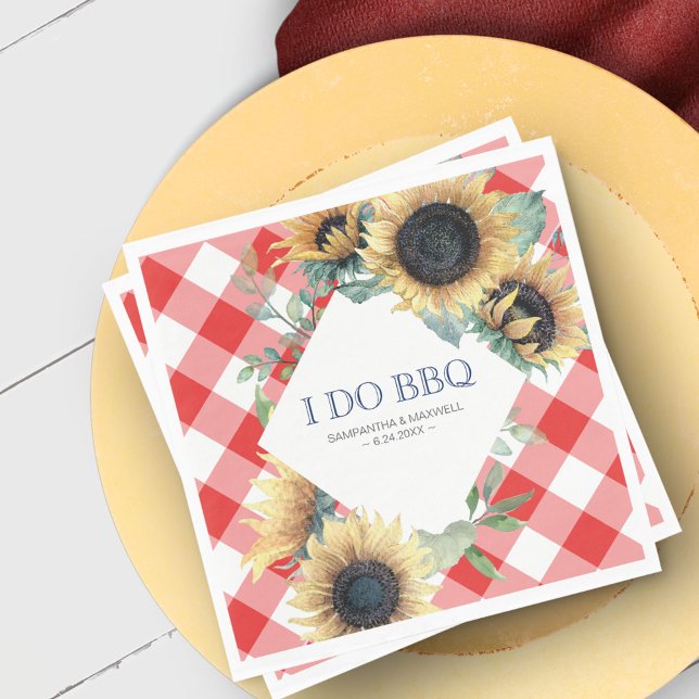 Rustic Country Sunflower Red Gingham Barn Wedding Napkins (Creator Uploaded)