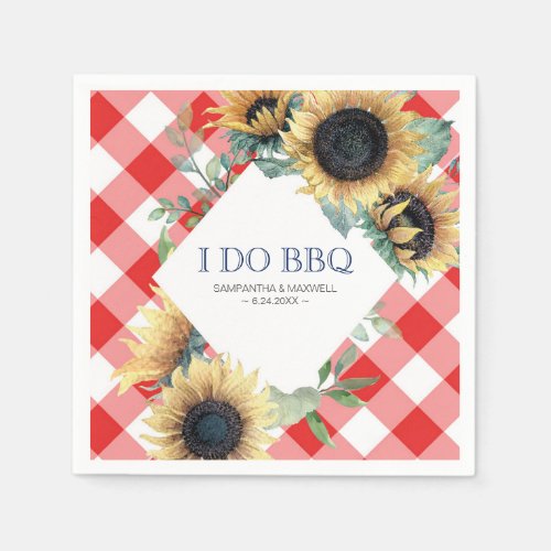 Rustic Country Sunflower Red Gingham Barn Wedding Napkins