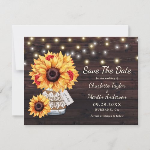 Rustic Country Sunflower Red Rose Save The Date Announcement