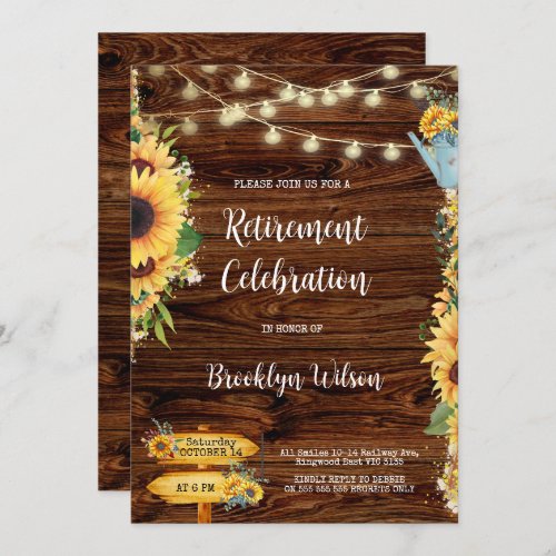 Rustic Country Sunflower Retirement Invitation