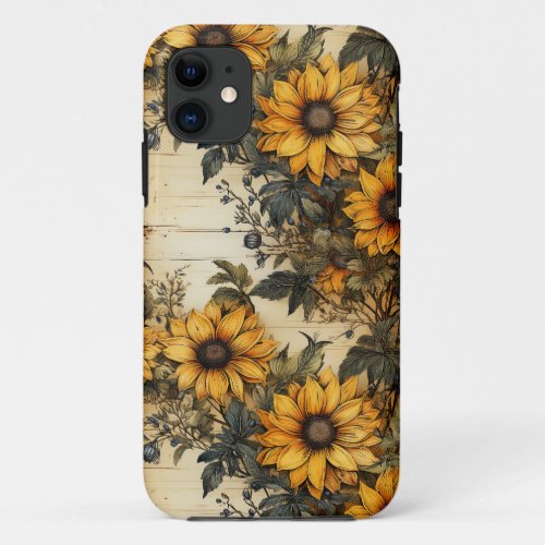 Rustic Country Sunflower Shabby Chic Flower Floral iPhone 11 Case