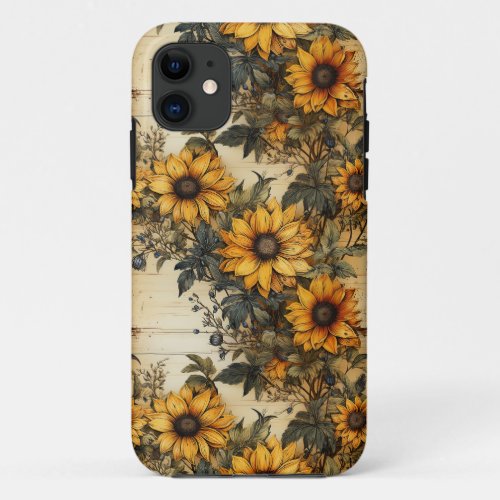 Rustic Country Sunflower Shabby Chic Flower Floral iPhone 11 Case