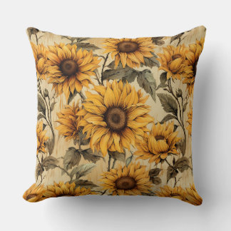 Rustic Country Sunflower Shabby Chic Flower Floral Throw Pillow