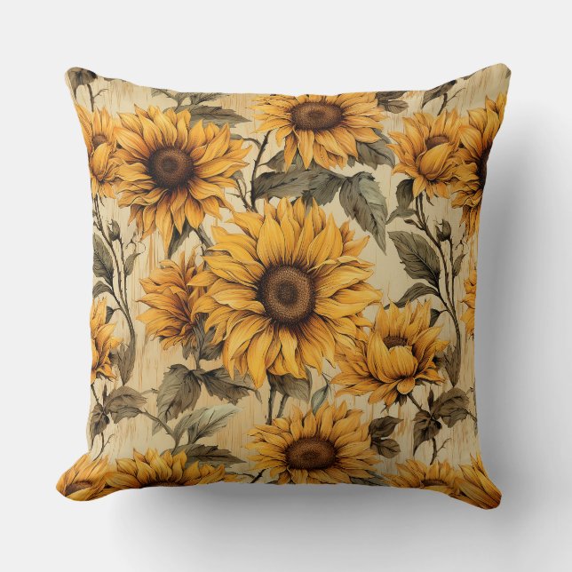 Rustic Country Sunflower Shabby Chic Flower Floral Throw Pillow (Front)