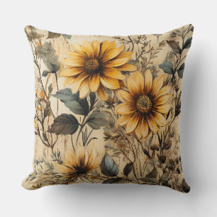 Rustic Country Sunflower Shabby Chic Flower Floral Throw Pillow