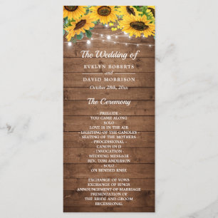 Rustic Country Sunflower String Lights Wedding Program