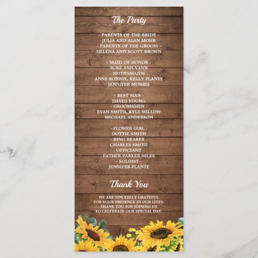 Rustic Country Sunflower String Lights Wedding Program Zazzle