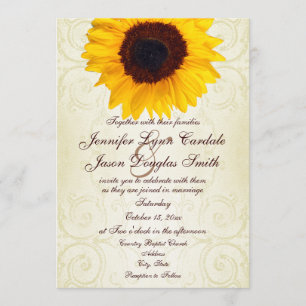 Rustic Country Sunflower Swirls Wedding Invitation