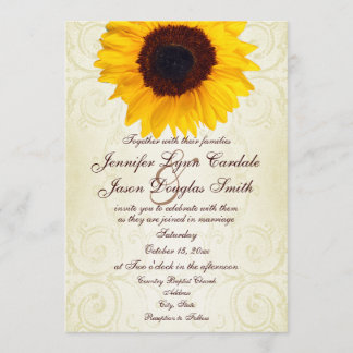 Rustic Country Sunflower Swirls Wedding Invitation