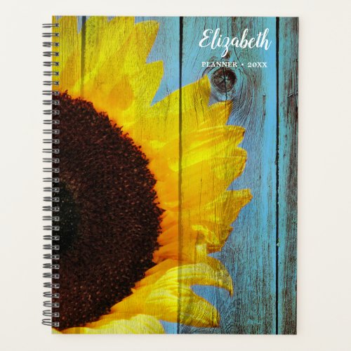 Rustic Country Sunflower Teal Wood Personalized Planner